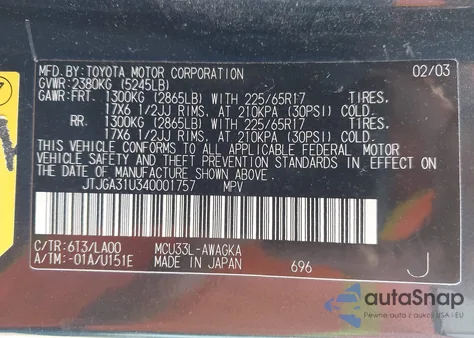 2004 Lexus Rx 330 from USA, damaged, VIN JTJGA31U340001757